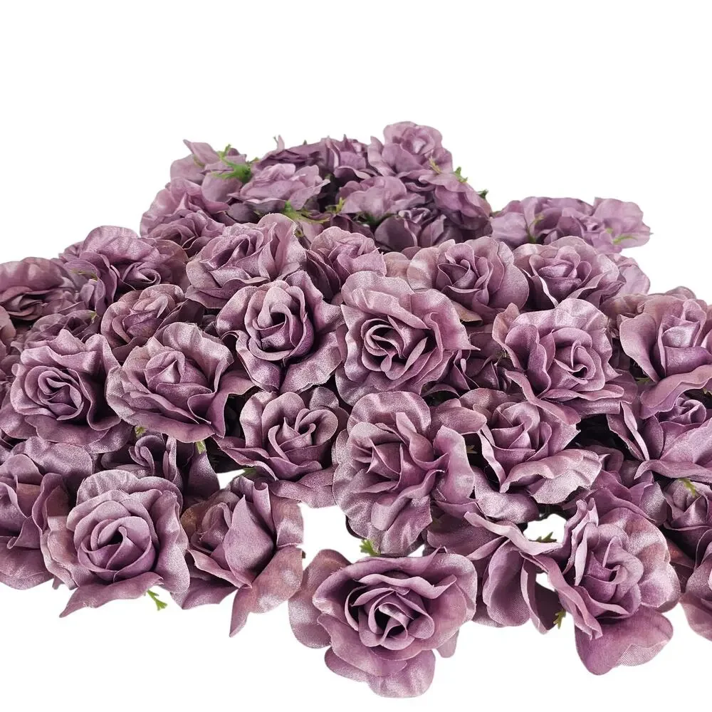 100 Plum Purple Satin Rose Heads Stemless Wedding Floral Craft DIY 2.5in